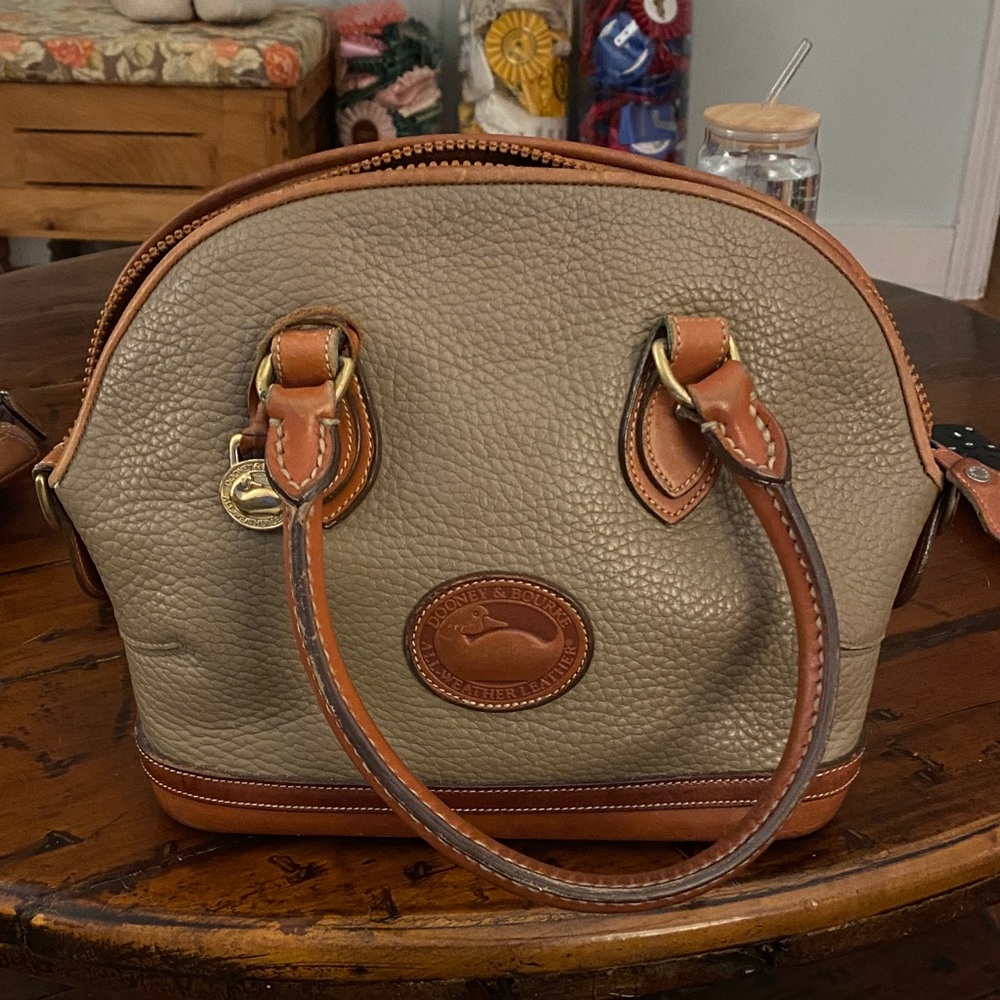 Dooney & Bourke Taupe Pebbled Leather Satchel with Tan Trim